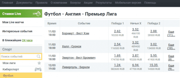 ставки на спорт лайв