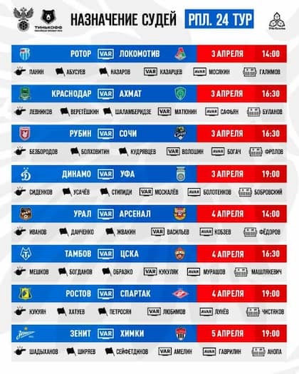 Стало известно, кто будет судить матчи 24-го тура чемпионата.