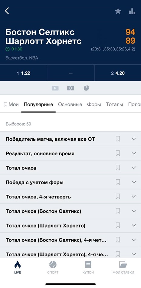Матч Бостон Селтикс — Шарлотт Хорнетс в Марафонбет