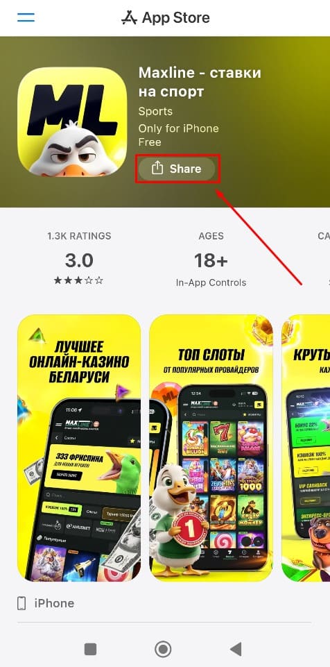 Страница приложения Maxline в App Store