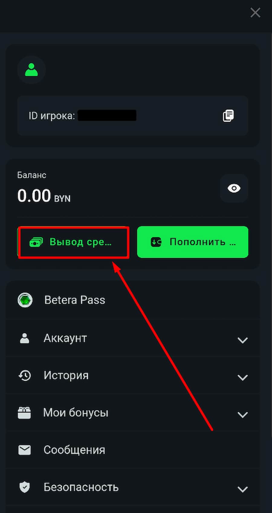 Откройте вкладку «Вывод средств».