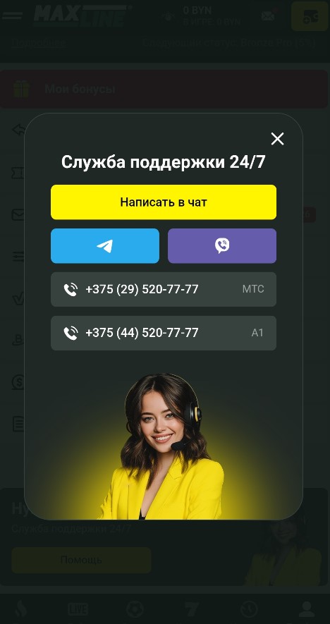 Служба поддержки 24/7 Maxline