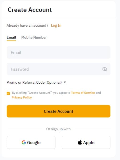 Окно регистрации на сайте Bybit