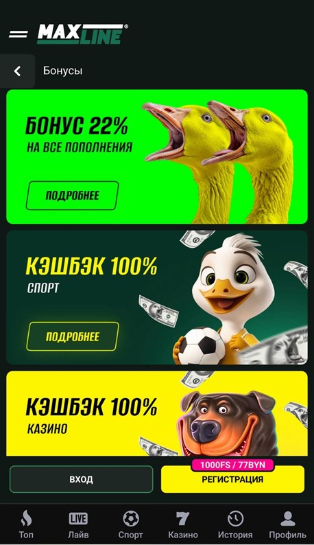 Бонусы БК Макслайн