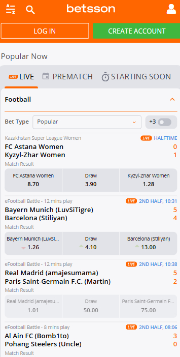 Линия в БК bettson