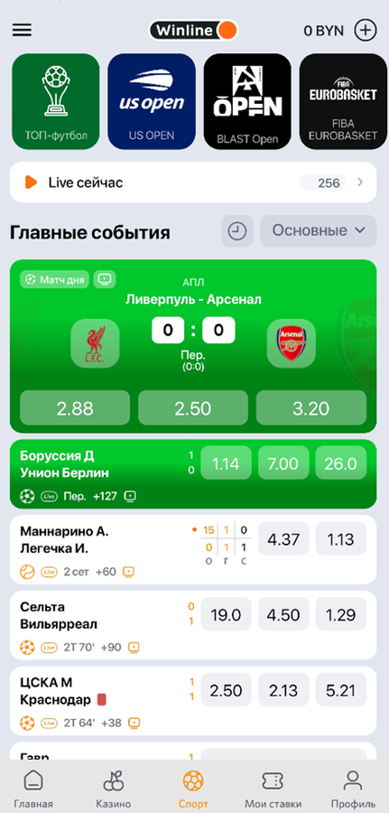 Линия ставок и коэффициенты в Winline