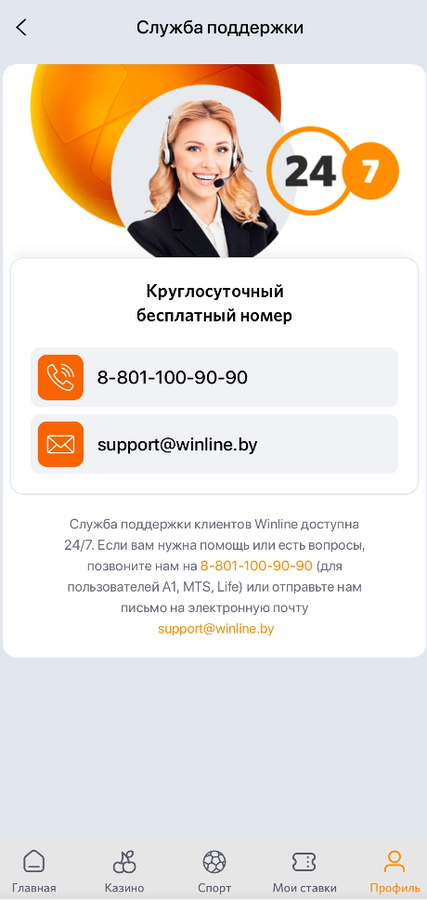 Поддержка БК Винлайн