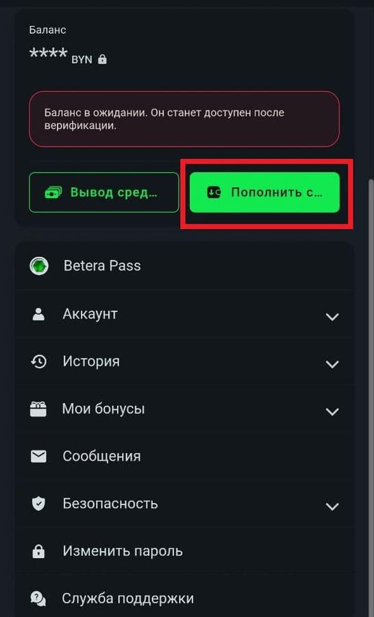 Пополните счет в БК Бетера