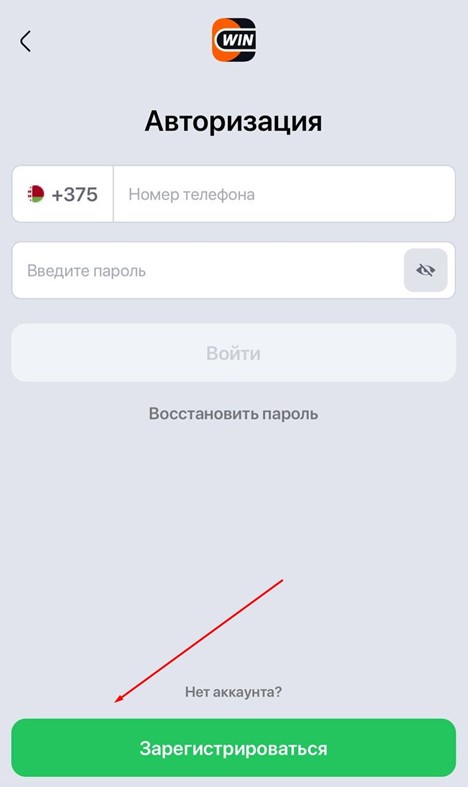 Авторизация в приложении Winline