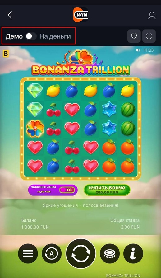 Демо-игра Bonanza Trillion в Winline