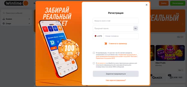 Окно регистрации