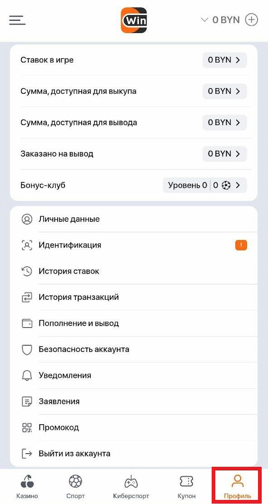 Изучите в личном кабинете — разделы, которые доступны на Winline