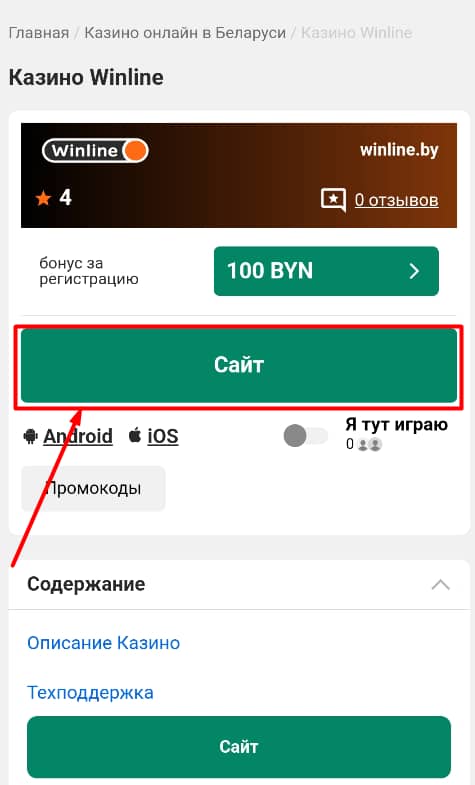 Кнопка «Сайт»