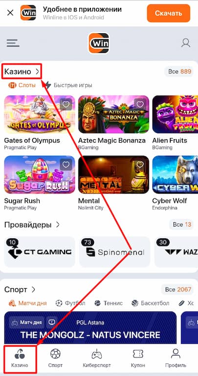 Раздел «‎Казино»