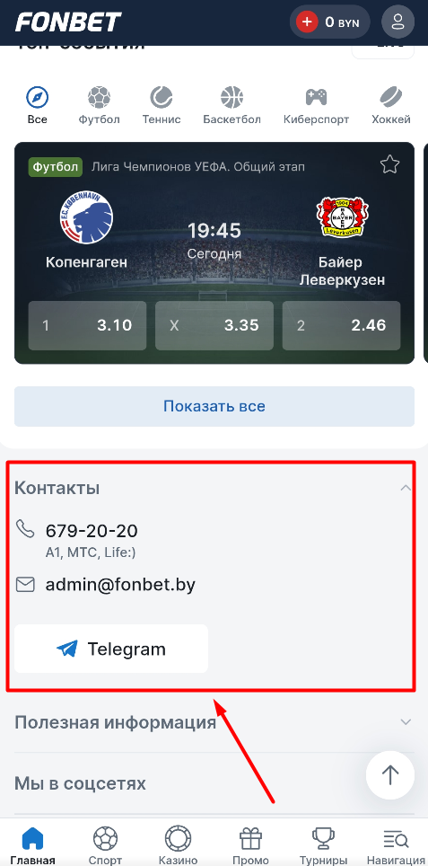 Контакты поддержки БК Фонбет