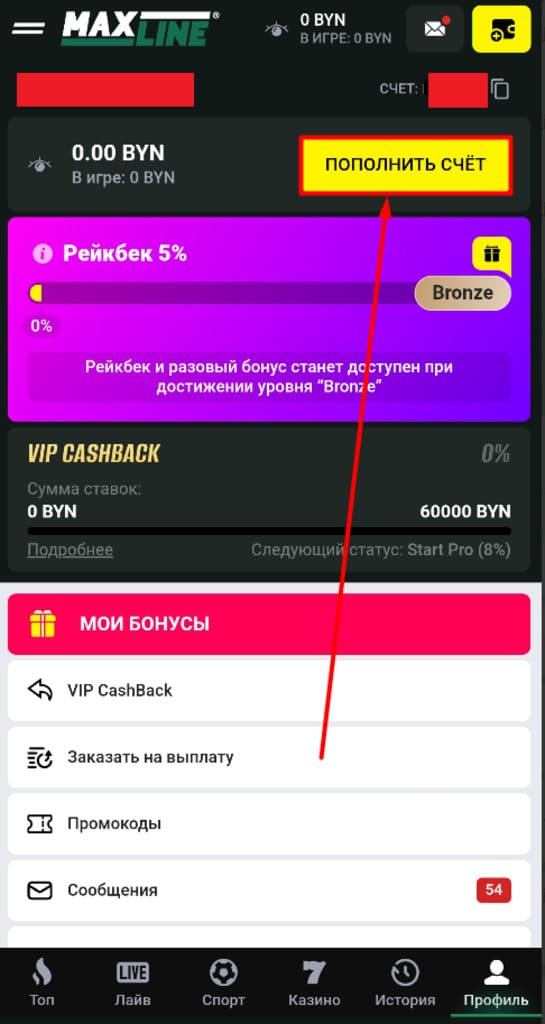 Пополните счёт на Макслайн