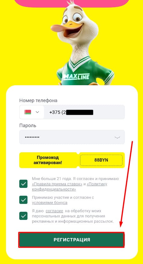 Пройдите регистрацию на Макслайн