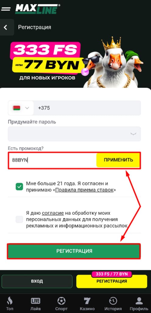 Введите промокод на Maxline