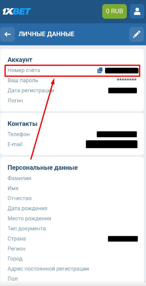 Авторизация по номеру счета в 1xbet