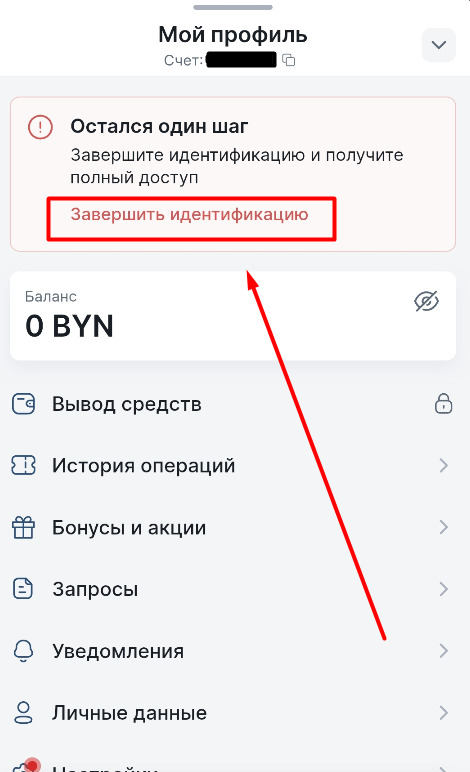 Статус идентификации в профиле фонбет