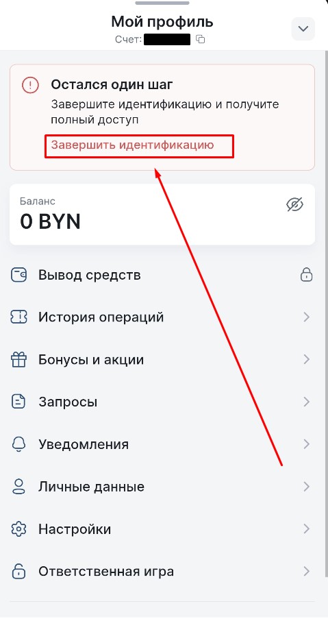 Идентификация в личном кабинете Фонбет