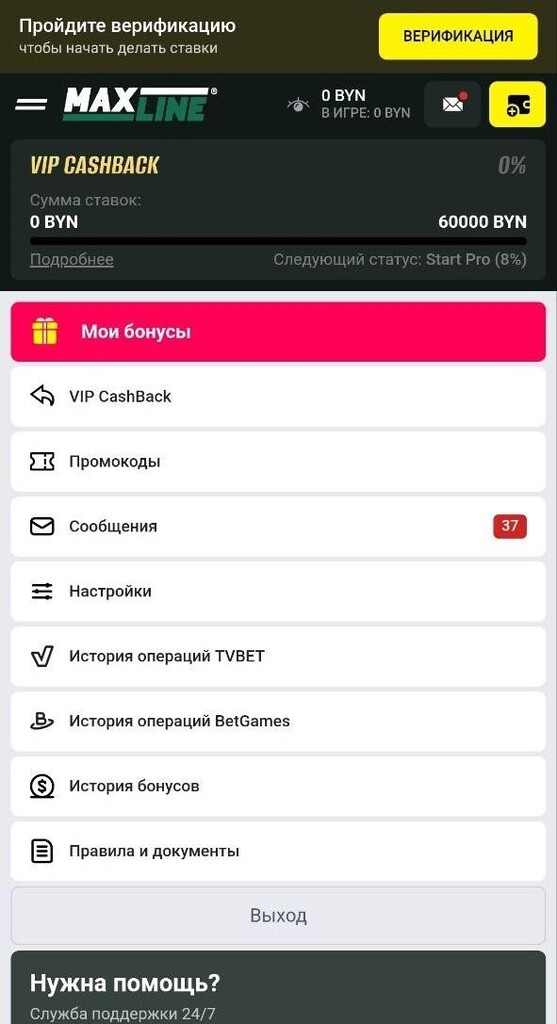 Профиль и VIP Cashback в Макслайн
